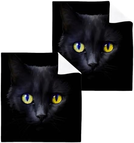 Black Cat Washcloths 2 Pack Soft Absorbent Cotton Face Towels