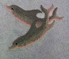 Bath Towels with Embroidered Swimming Dolphins - Beige Terry Set