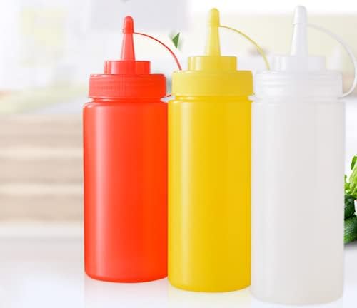 Sleek 3-Piece Squeeze Dispenser for Ketchup Mustard and Vinegar in Red