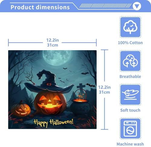 Halloween-Friendly pumpkin face towel 12x12-inch soft absorbent washable