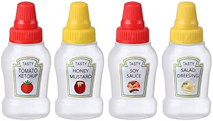 4 Piece Set Compact Squeeze Bottle Portable Reusable Lunchbox Condiment Dispenser