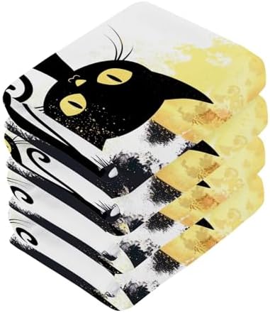 Spooky Halloween Cat Washcloth Set - Soft Absorbent Reusable Fingertip Towels