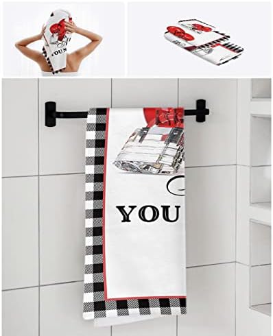Multifunctional Valentines Bath Towels w Love Plaid Design