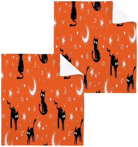 Pumpkin Cat Washcloth Set Halloween Washable Towels for Cats Kids