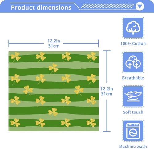 St Patricks Day shamrock washcloths 12x12 inch soft absorbent reusable face towels