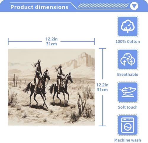 Desert Cowboy Washcloth Set 12x12 Soft Cotton Face Towels