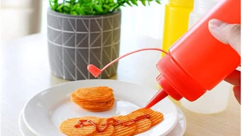 Sleek 3-Piece Squeeze Dispenser for Ketchup Mustard and Vinegar in Red
