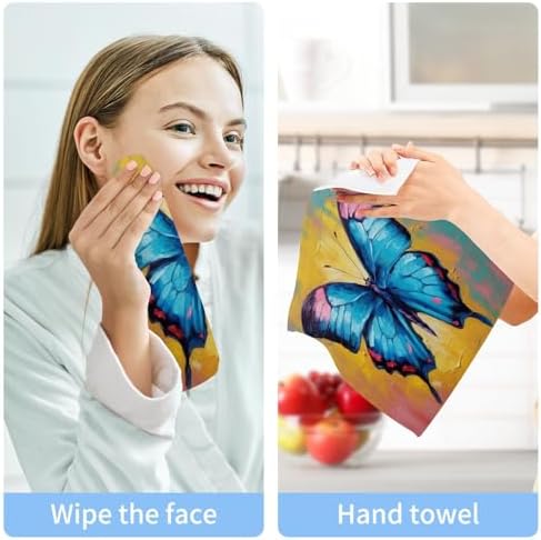 YETTASBIN Butterfly Washcloths 2 Pack - Soft Absorbent Cotton Towels