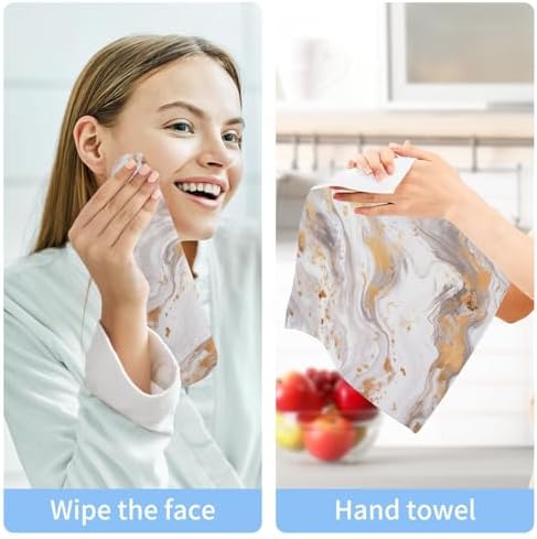 Marble Washcloth Set Soft Reusable Aesthetic Bath Towels with 12x12 Size