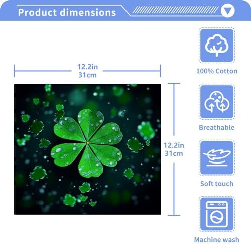 St Patricks Day Clover Washcloth Soft Reusable 12x12 inch
