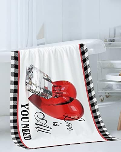 Multifunctional Valentines Bath Towels w Love Plaid Design