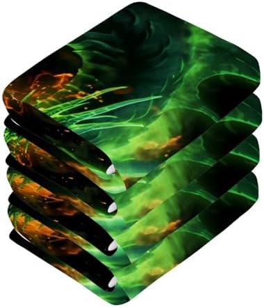 Green Fire Dragon Washcloth Set 2 x 12x12 inch Soft Cotton Face Towels