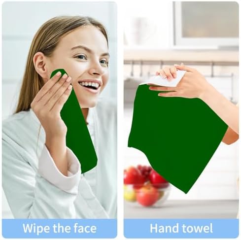 KEIGE 2Pcs Dark Green Washcloths Soft Durable 12x12in Bathroom Kitchen Use
