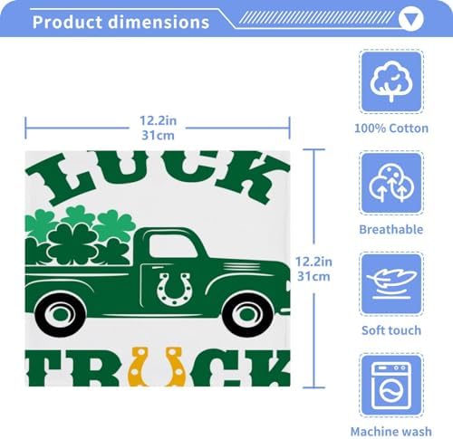 St Patrick Day Truck Washcloths 2 Pack Soft Absorbent Cotton Towels