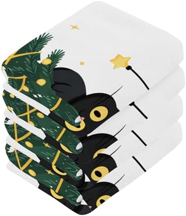 Xigua Christmas Tree Cat Washcloth Set 2-12 12x12 Inch