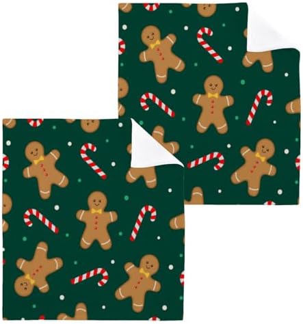 Christmas Gingerbread Man Washcloth Set 12x12 Soft Absorbent Washcloths