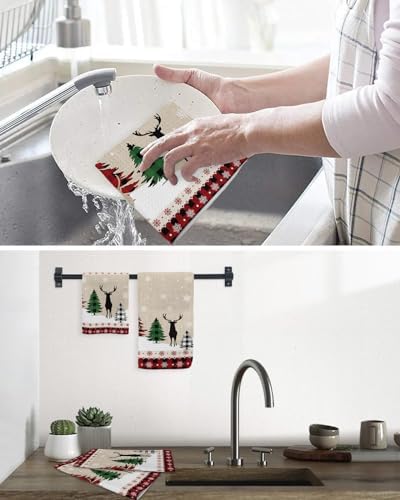 Falaniique Christmas Reindeer Waffle Dish Towel Set of 2