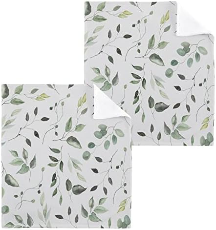Kigai Green Leaves 12x12 Cotton Washcloth Set for Bathroom More