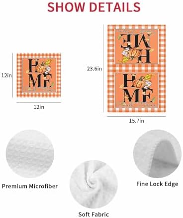 Happy Thanksgiving Waffle Hand Towels Set of 2 Orange Plaid Design