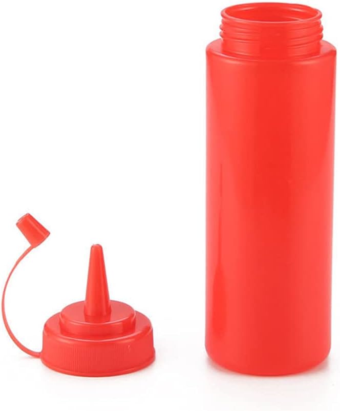 Sleek 3-Piece Squeeze Dispenser for Ketchup Mustard and Vinegar in Red