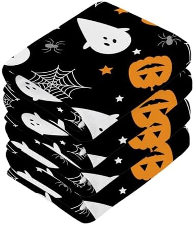 Halloween Pumpkin Ghost Soft Washcloths 12x12 Reusable Face Towels for Kids