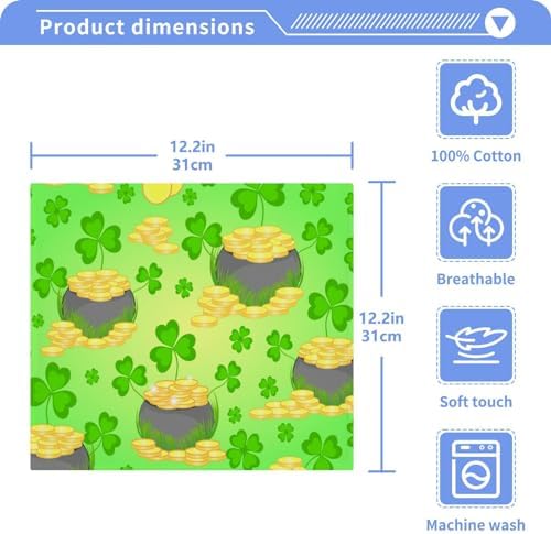 St Patricks Day Shamrock Washcloth Set Soft Cotton Face Towels