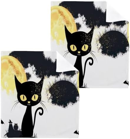 Spooky Halloween Cat Washcloth Set - Soft Absorbent Reusable Fingertip Towels