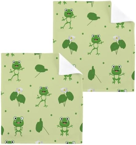 Yettasbin Cute Frog Washcloths 2 Pack Soft Absorbent Towels