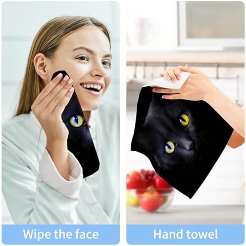 Black Cat Washcloths 2 Pack Soft Absorbent Cotton Face Towels