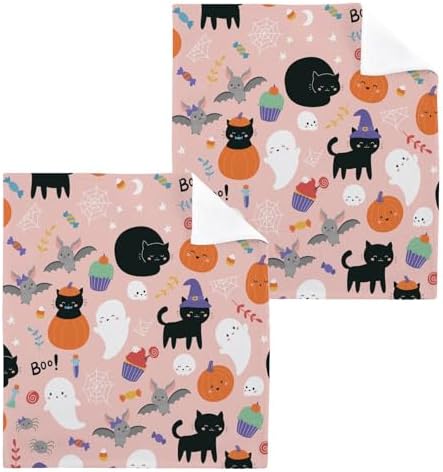 Cat Halloween Washcloth Set -Reusable Soft 12x12 Pkg of 2