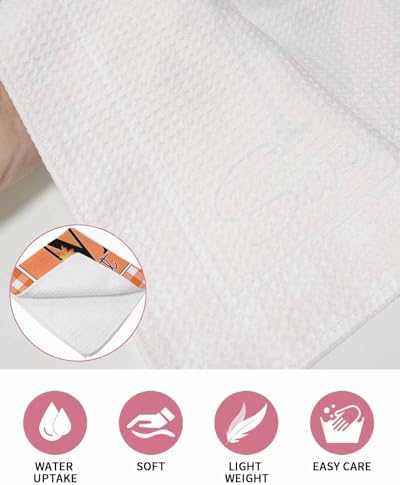 Happy Thanksgiving Waffle Hand Towels Set of 2 Orange Plaid Design