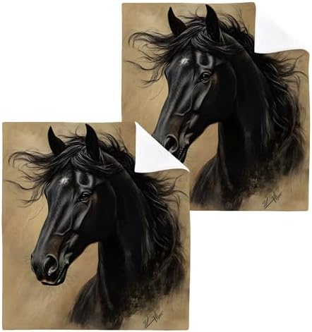 Black Horse Washcloths Set