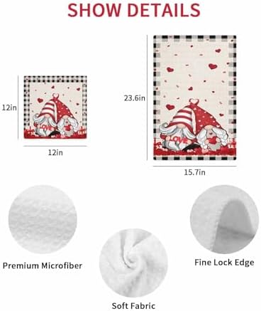 Valentines Day Waffle Towel Set Buffalo Black Gnomes Love