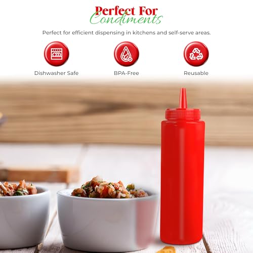 OCS Parts 8 Ounce Red Squeeze Condiment Bottle