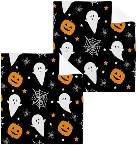 Halloween Pumpkin Ghost Soft Washcloths 12x12 Reusable Face Towels for Kids