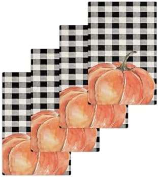 Plaid Pumpkin Waffle Kitchen Hand Towels Set of 4 Durable Absorbent