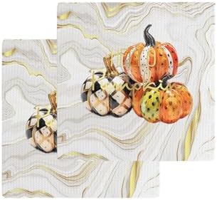 Falaniique Marble Pumpkins Waffle Towel Set of 2