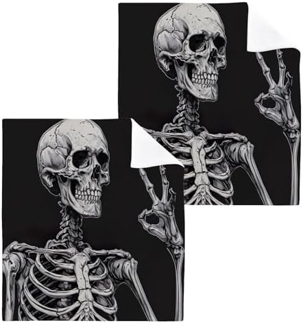 YETTASBIN Skeleton Washcloths 2 Pack Soft Absorbent Face Towels