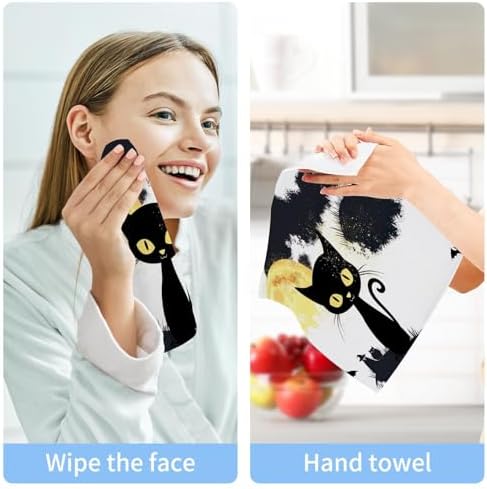 Spooky Halloween Cat Washcloth Set - Soft Absorbent Reusable Fingertip Towels