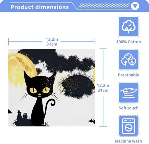 Spooky Halloween Cat Washcloth Set - Soft Absorbent Reusable Fingertip Towels