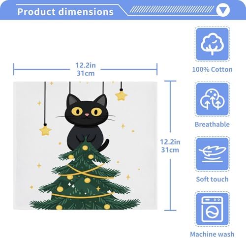 Xigua Christmas Tree Cat Washcloth Set 2-12 12x12 Inch