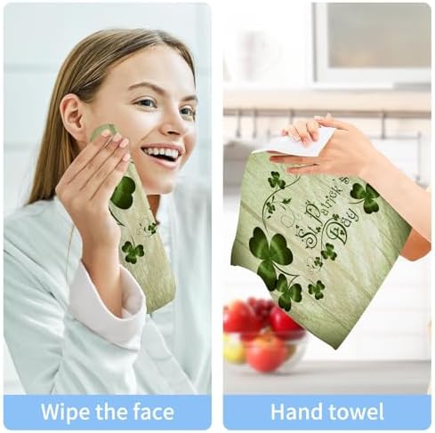 St Patricks Day Clover Washcloth Set - Soft Reusable 12x12
