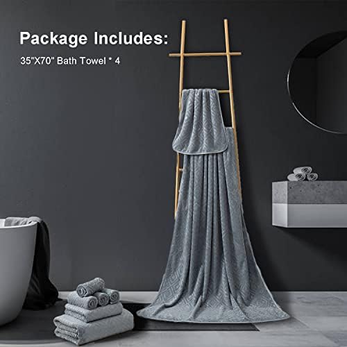 4 Pack Large Bath Towels Set Grey Oversized Sheet
