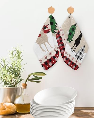Falaniique Christmas Reindeer Waffle Dish Towel Set of 2