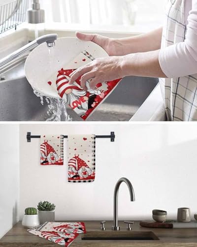 Valentines Day Waffle Towel Set Buffalo Black Gnomes Love
