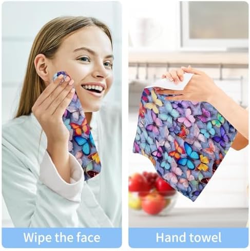 YETTASBIN Butterfly Washcloths 2 Pack Soft Absorbent Cotton Towels