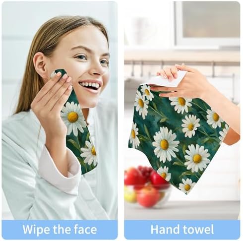 Xigua White Daisies Washcloths Set of 2 12x12 Inch