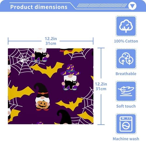 Perfect 12x12 Inch Gnome Washcloth Towels for Face Hand Soft AbsorbentReusable