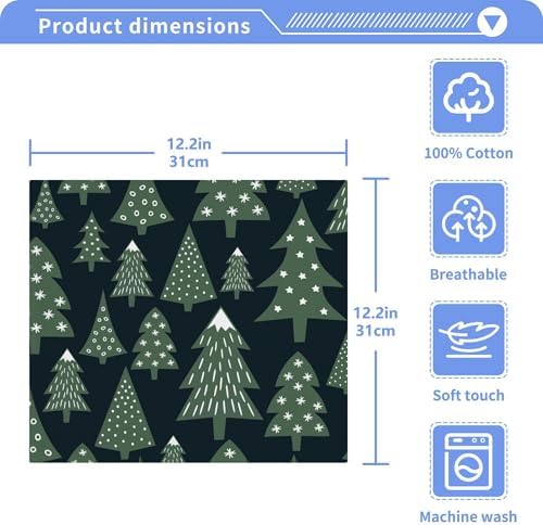 Xigua Christmas Tree Washcloth Set 2-12x12 Fast Drying Ultra Soft Machine Washable