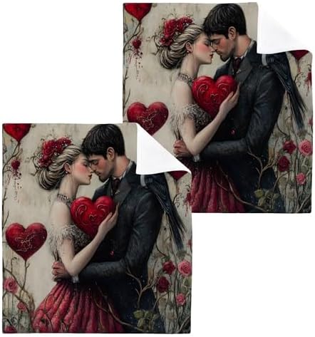 Xigua Valentines Day Washcloths Set of 2 12x12 Inch
